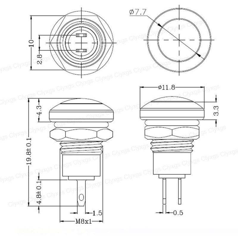 Clyxgs Metal Momentary Push Button Switch Waterproof Silver Point 8mm Mini Micro Round DC36V/2A Self-Reset for Power Start Doorbell, Golden Foot, 5PCS - Image 2